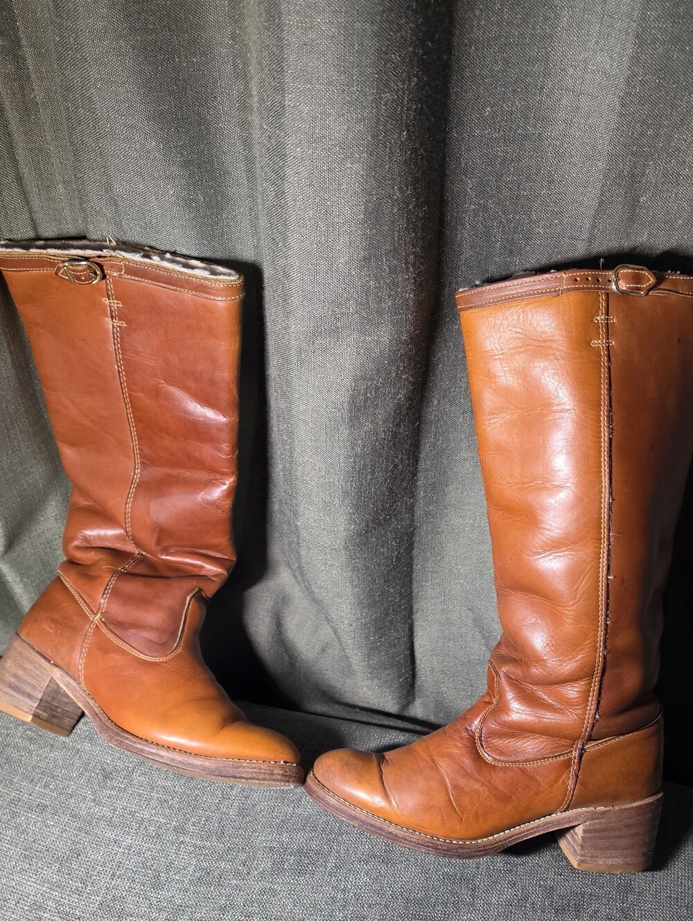 Vintage 70s ACME Leather Winter Campus Boots Sherpa Lined USA Made 7.5 - Picture 11 of 14